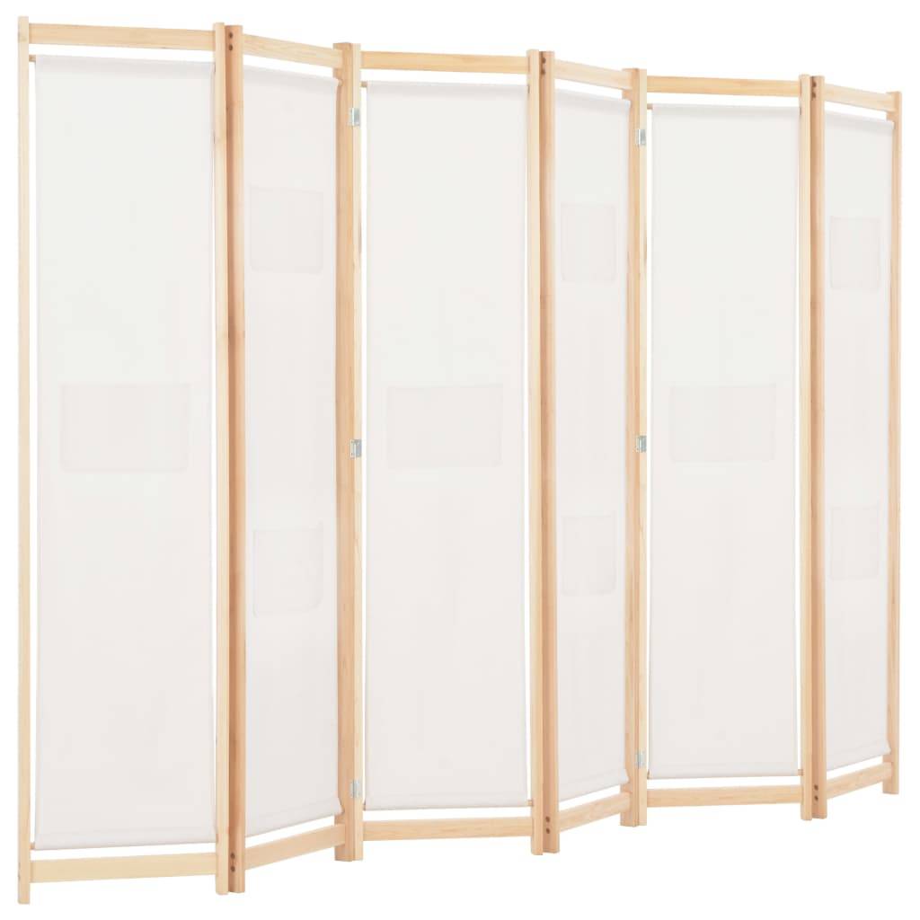 vidaXL 6-teiliger Raumteiler Cremeweiß 240 x 170 x 4 cm Stoff