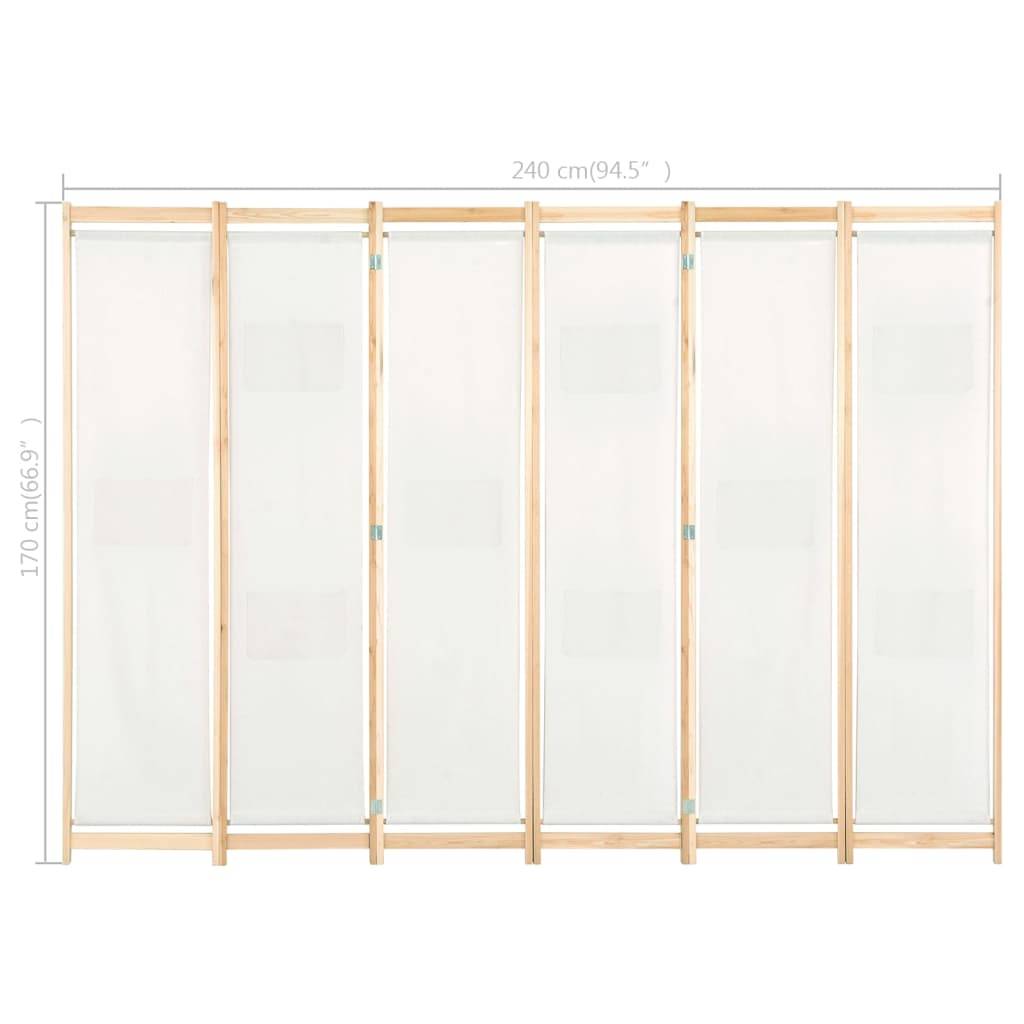 vidaXL 6-teiliger Raumteiler Cremeweiß 240 x 170 x 4 cm Stoff