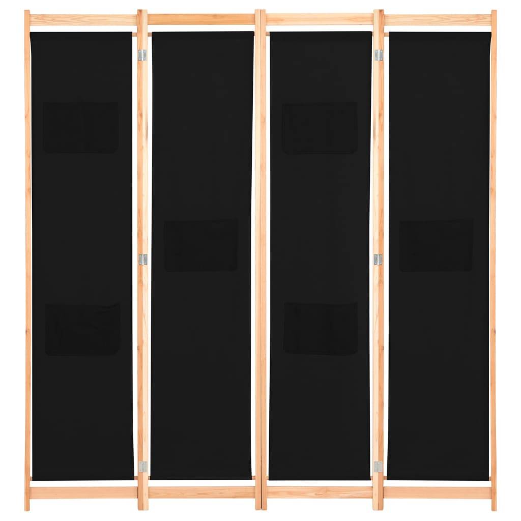vidaXL 4-teiliger Raumteiler Schwarz 160 x 170 x 4 cm Stoff