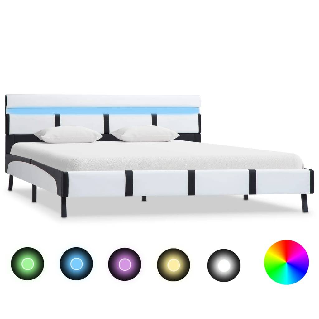 vidaXL Bettgestell mit LED Weiß Kunstleder 120x200 cm