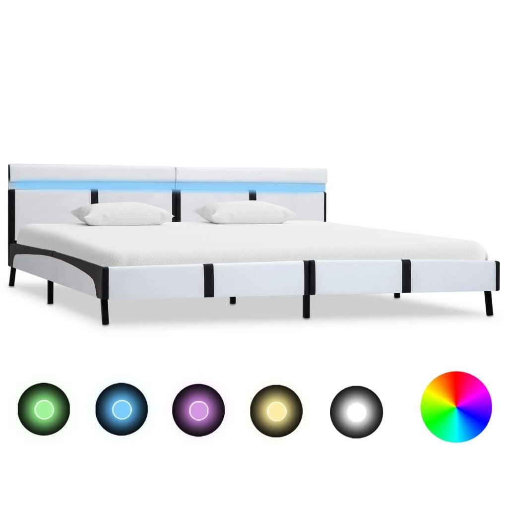 vidaXL Bettgestell mit LED Weiß Kunstleder 180×200 cm