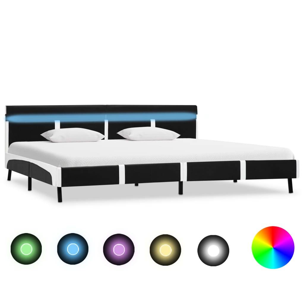vidaXL Bettgestell mit LED Schwarz Kunstleder 180x200 cm