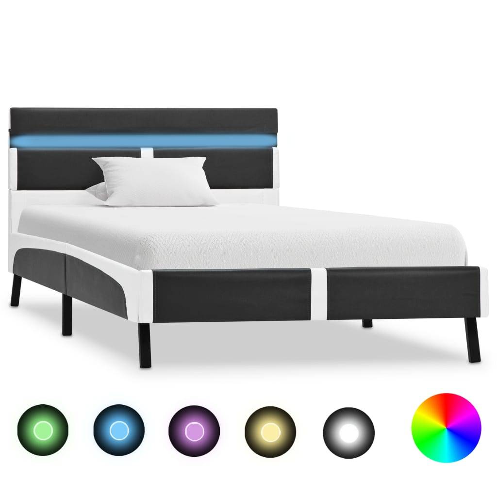 vidaXL Bettgestell mit LED Grau Kunstleder 90×200 cm