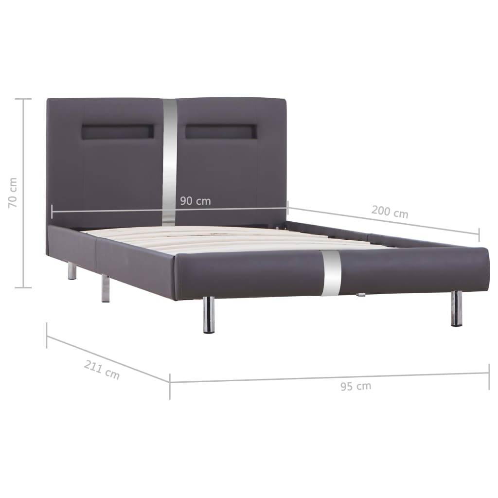 vidaXL Bettgestell mit LED Grau Kunstleder 90x200 cm