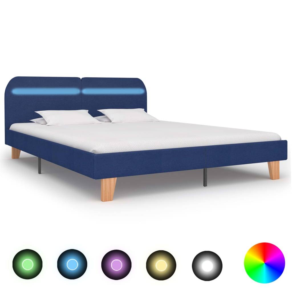 vidaXL Bettgestell mit LED Blau Stoff 160x200 cm