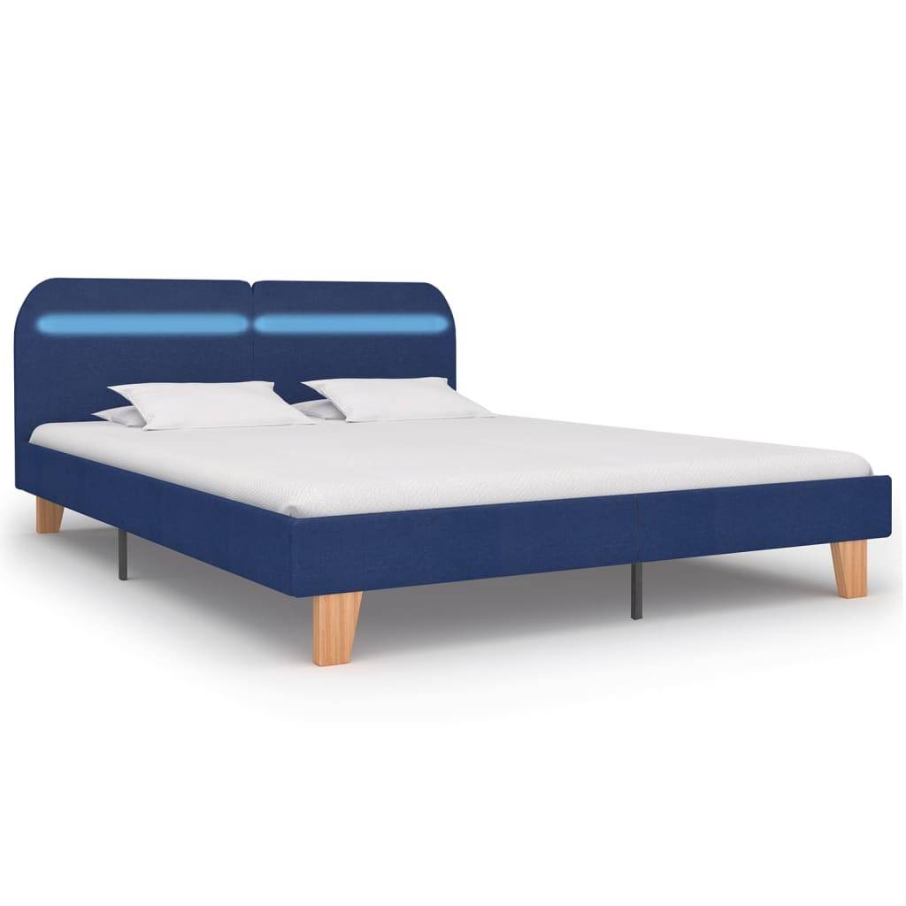 vidaXL Bettgestell mit LED Blau Stoff 160x200 cm