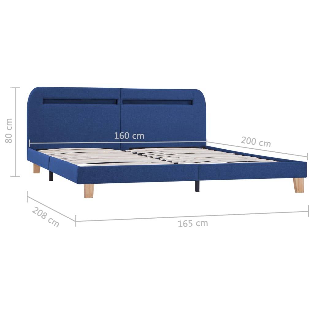 vidaXL Bettgestell mit LED Blau Stoff 160x200 cm