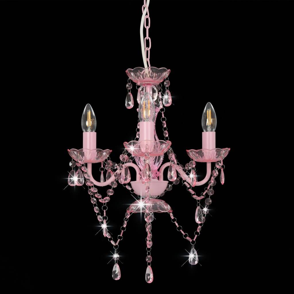 vidaXL Kronleuchter mit Perlen Rosa Rund 3×E14