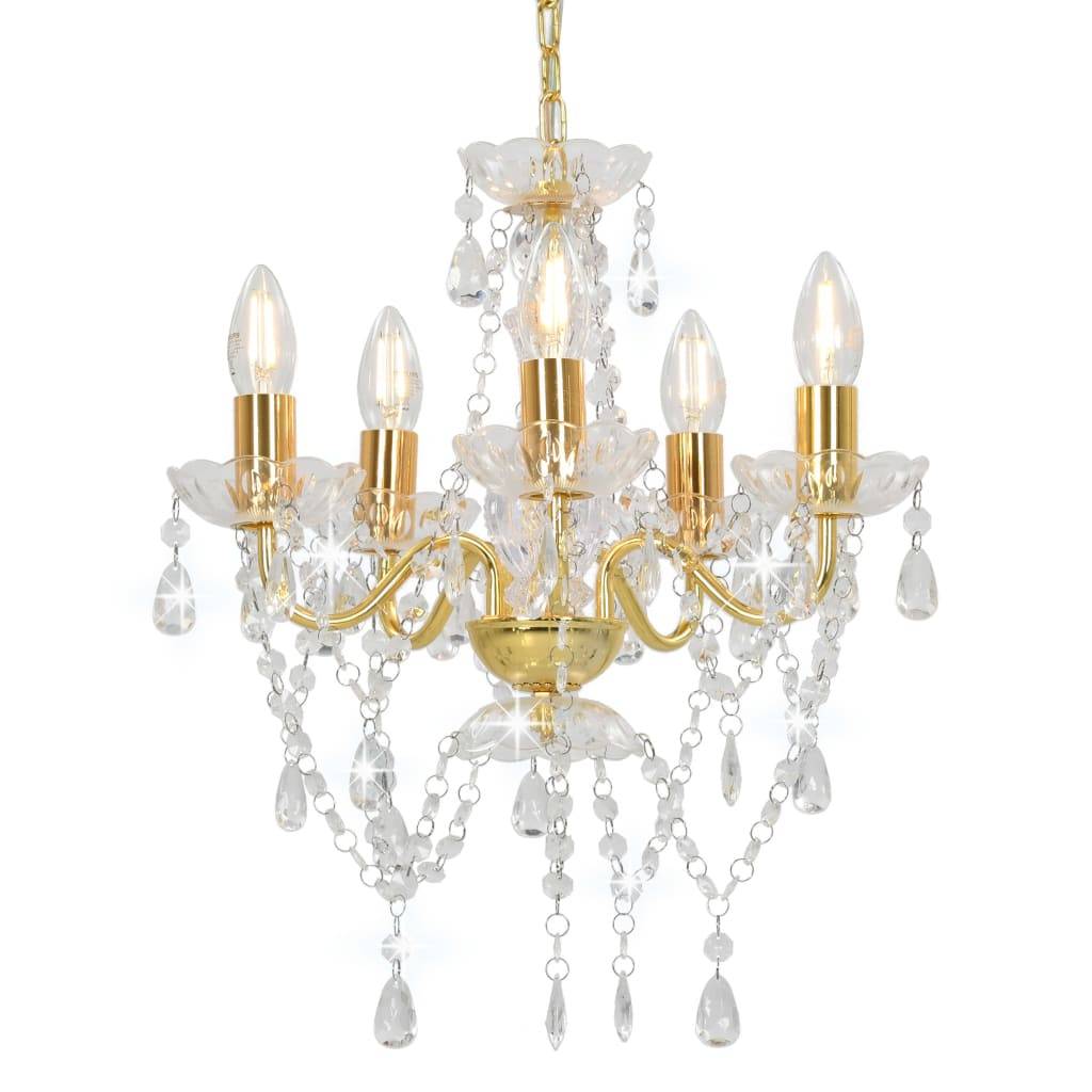 vidaXL Kronleuchter mit Perlen Golden Rund 5×E14