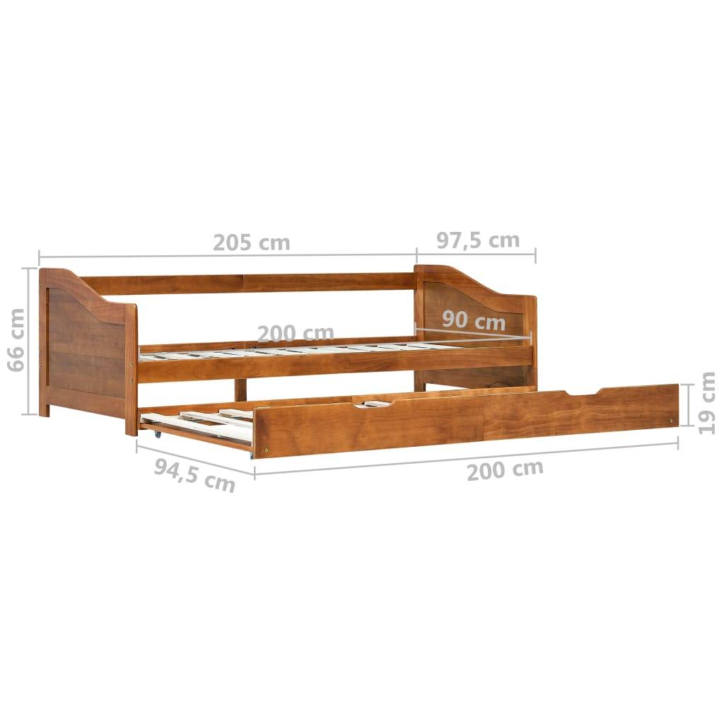 vidaXL Ausziehsofa Bettgestell Honigbraun Kiefernholz 90×200 cm