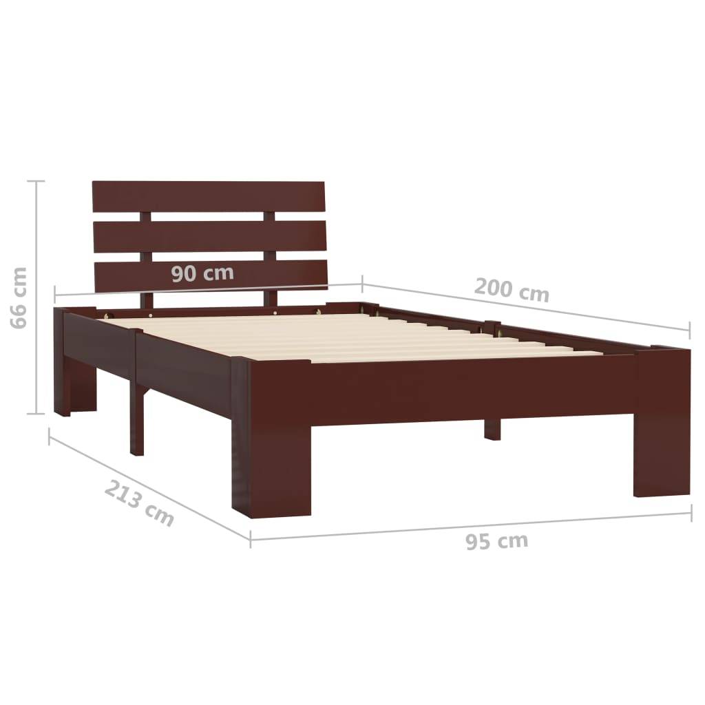 vidaXL Massivholzbett Dunkelbraun Kiefer 90x200 cm