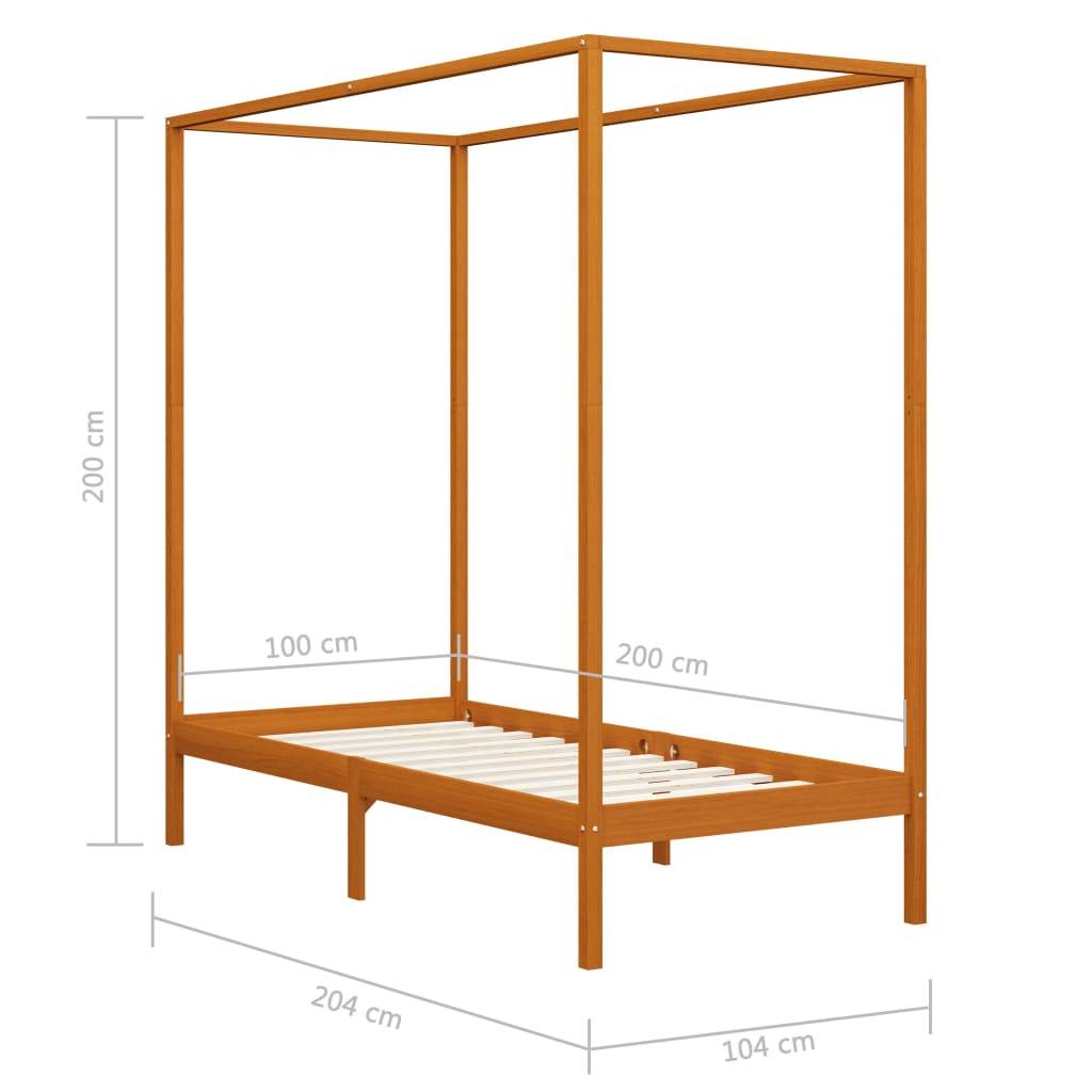 vidaXL Himmelbett-Gestell Honigbraun Massivholz Kiefer 100 x 200 cm