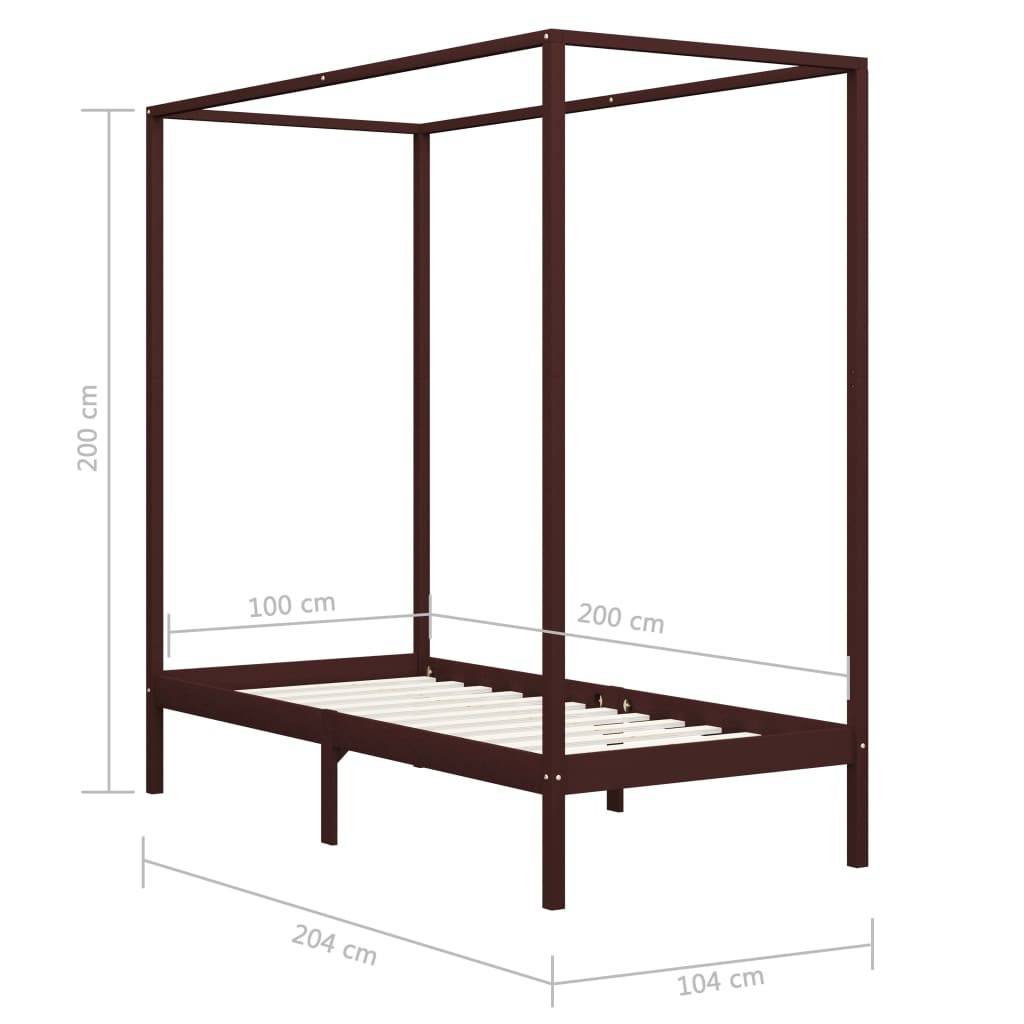 vidaXL Himmelbett-Gestell Dunkelbraun Massivholz Kiefer 100 x 200 cm