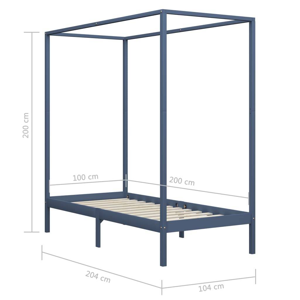 vidaXL Himmelbett-Gestell Grau Massivholz Kiefer 100 x 200 cm