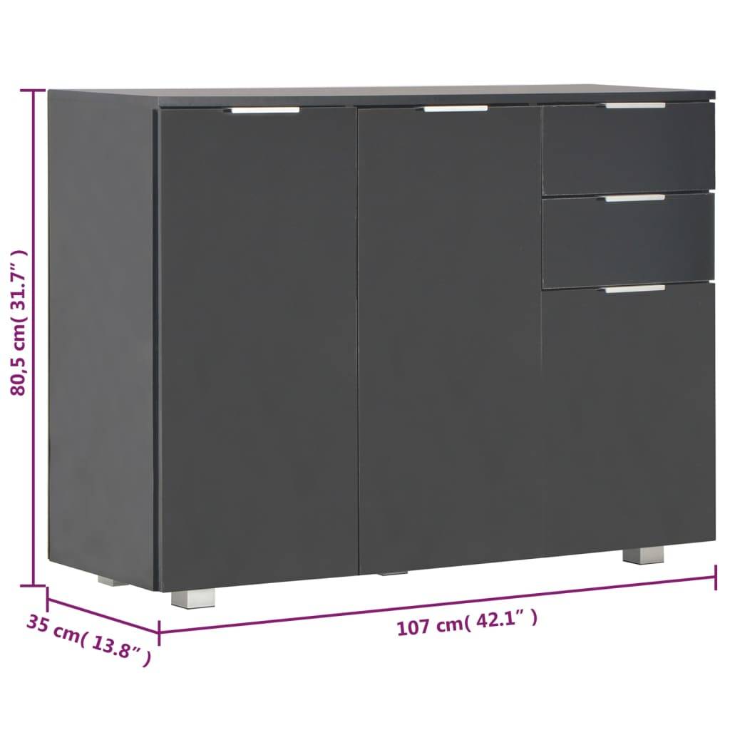 vidaXL Sideboard Hochglanz-Schwarz 107x35x80,5 cm