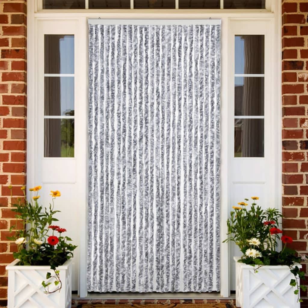 vidaXL Insektenschutz-Vorhang Weiß und Grau 100x220 cm Chenille