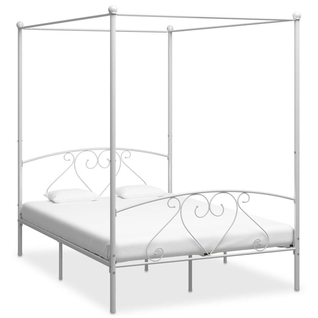vidaXL Himmelbett-Gestell Weiß Metall 160 x 200 cm