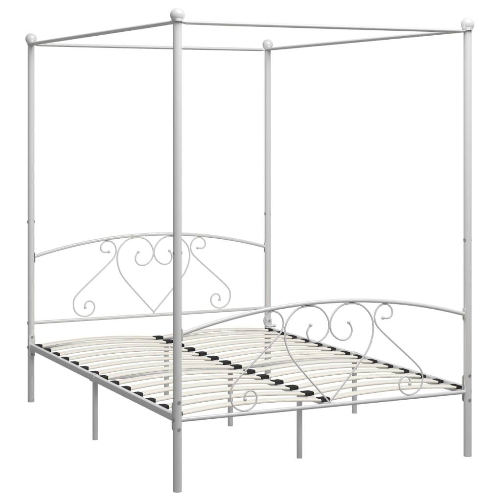 vidaXL Himmelbett-Gestell Weiß Metall 160 x 200 cm