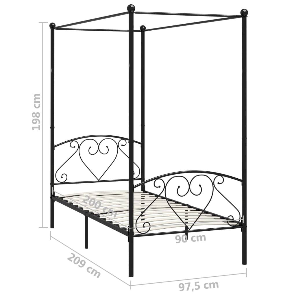 vidaXL Himmelbett-Gestell Schwarz Metall 90 x 200 cm
