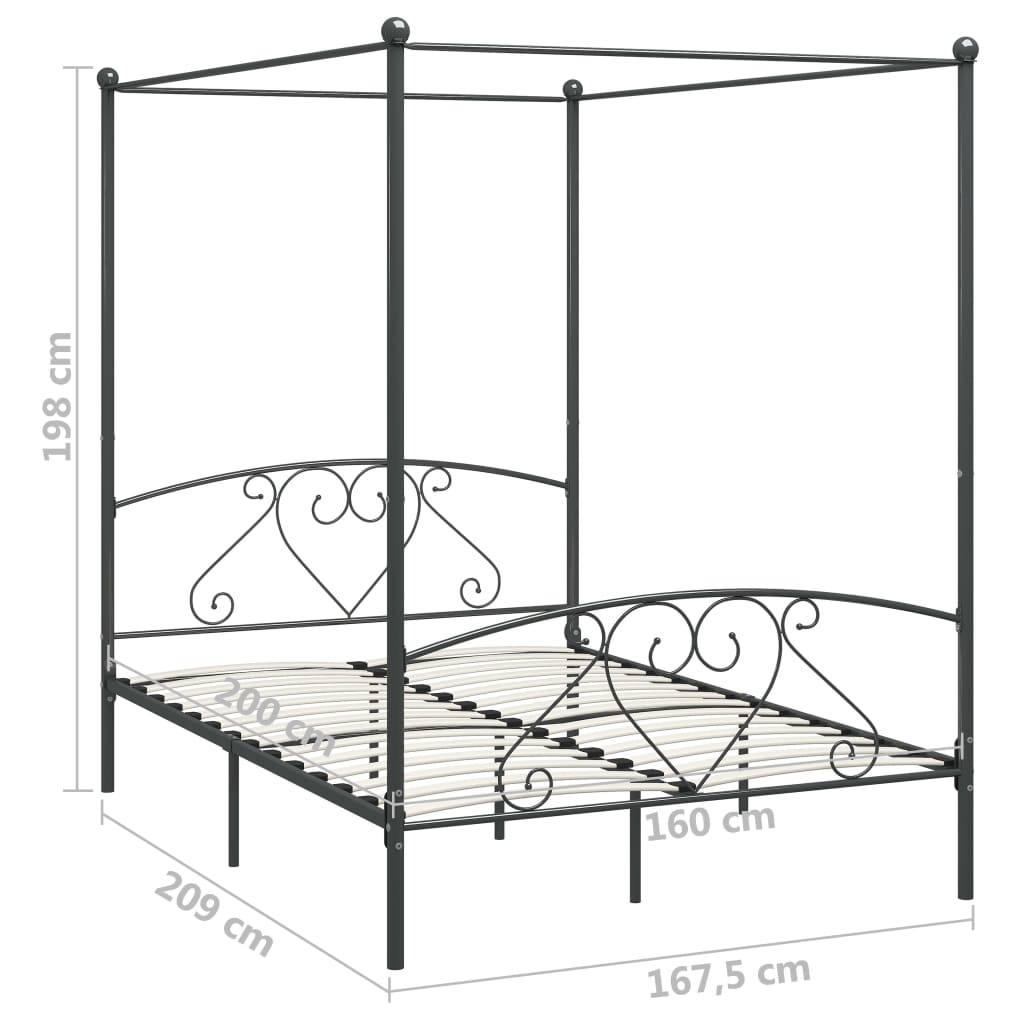 vidaXL Himmelbett-Gestell Grau Metall 160 x 200 cm
