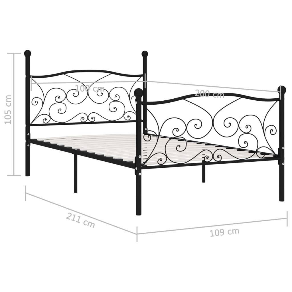 vidaXL Bettgestell mit Lattenrost Schwarz Metall 100 × 200 cm