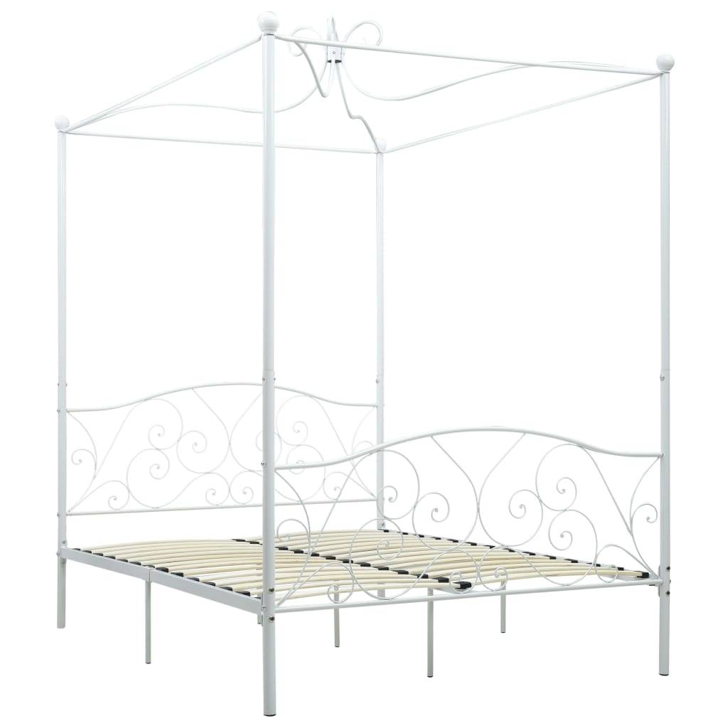 vidaXL Himmelbett-Gestell Weiß Metall 140 x 200 cm