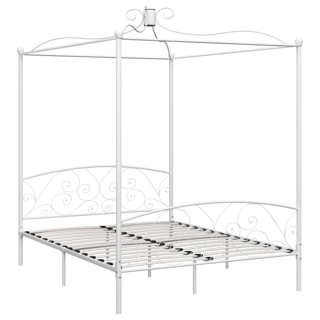 vidaXL Himmelbett-Gestell Weiß Metall 160 x 200 cm