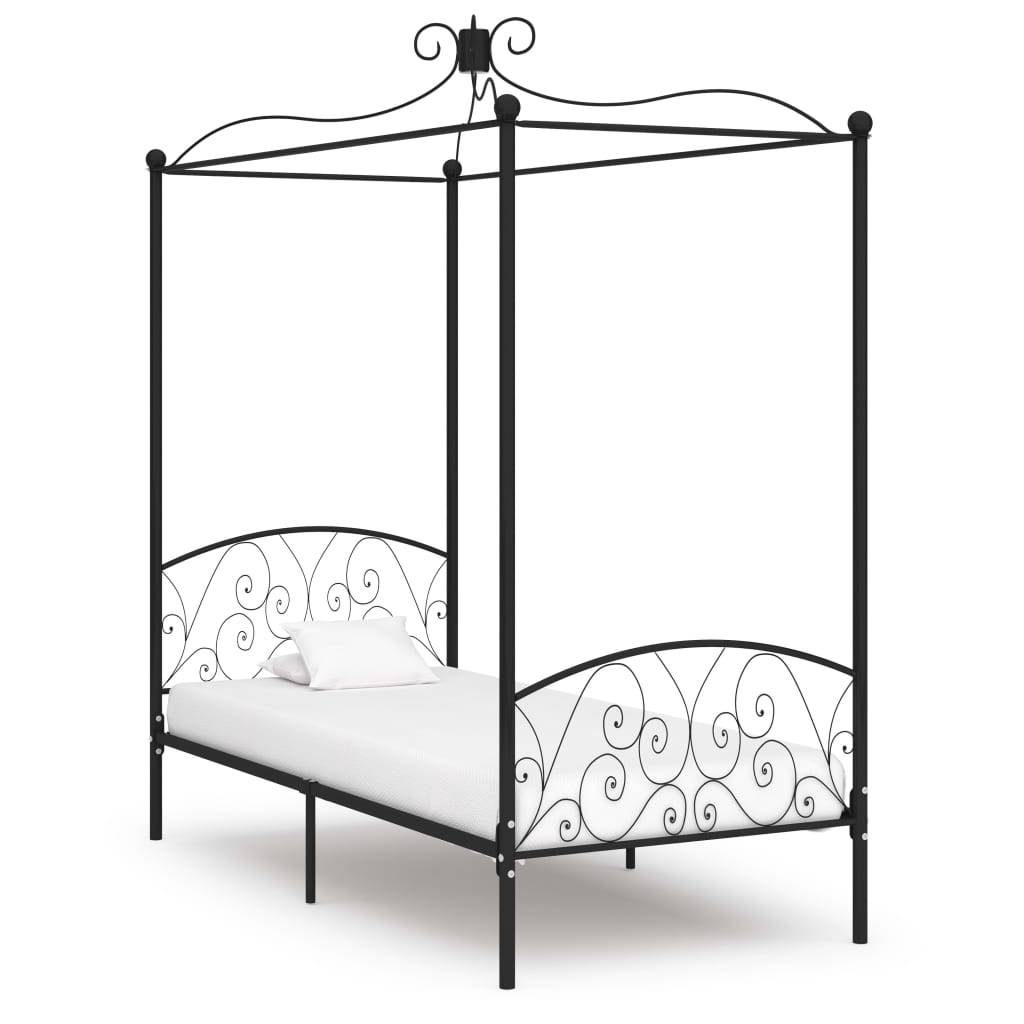 vidaXL Himmelbett-Gestell Schwarz Metall 100 x 200 cm