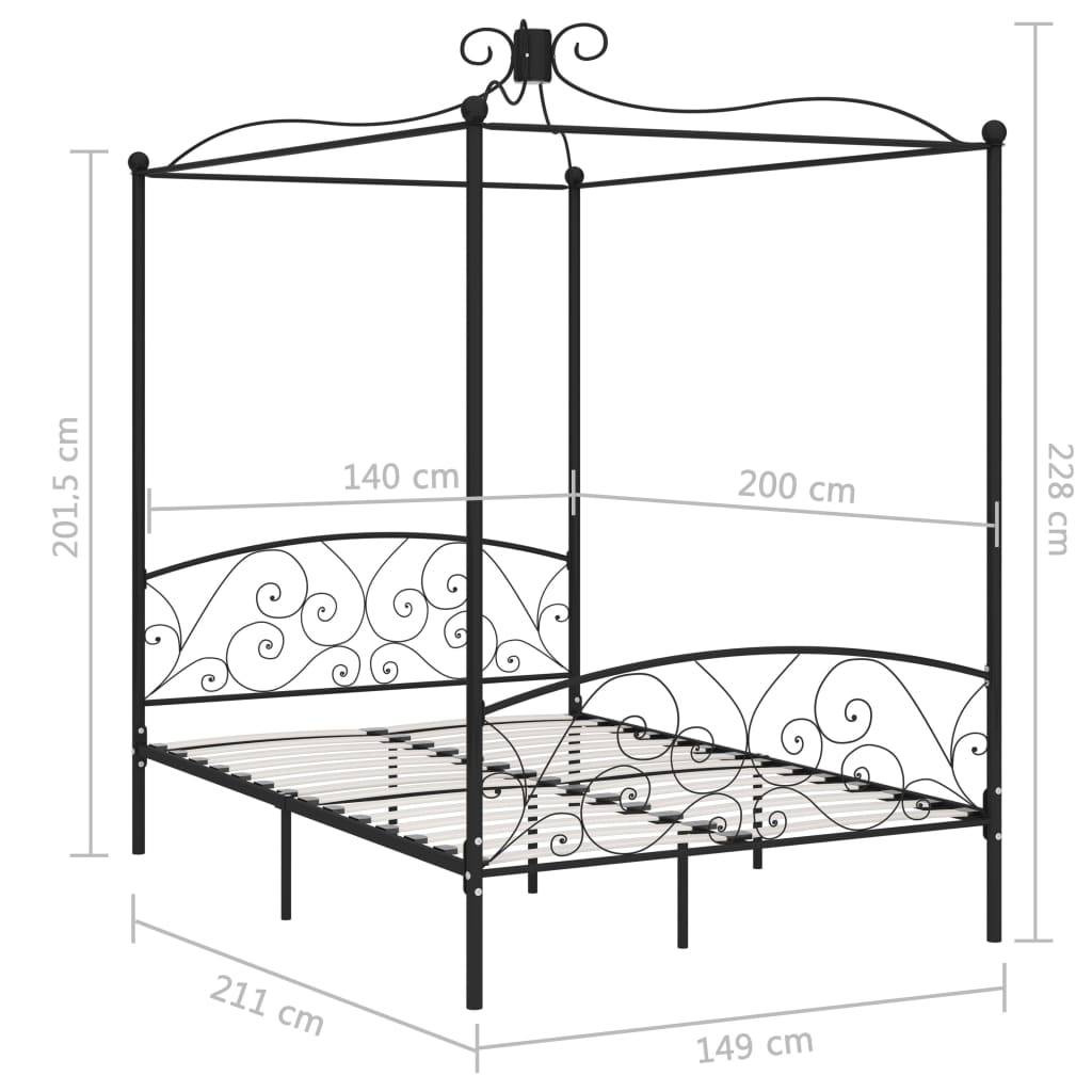 vidaXL Himmelbett-Gestell Schwarz Metall 140 x 200 cm
