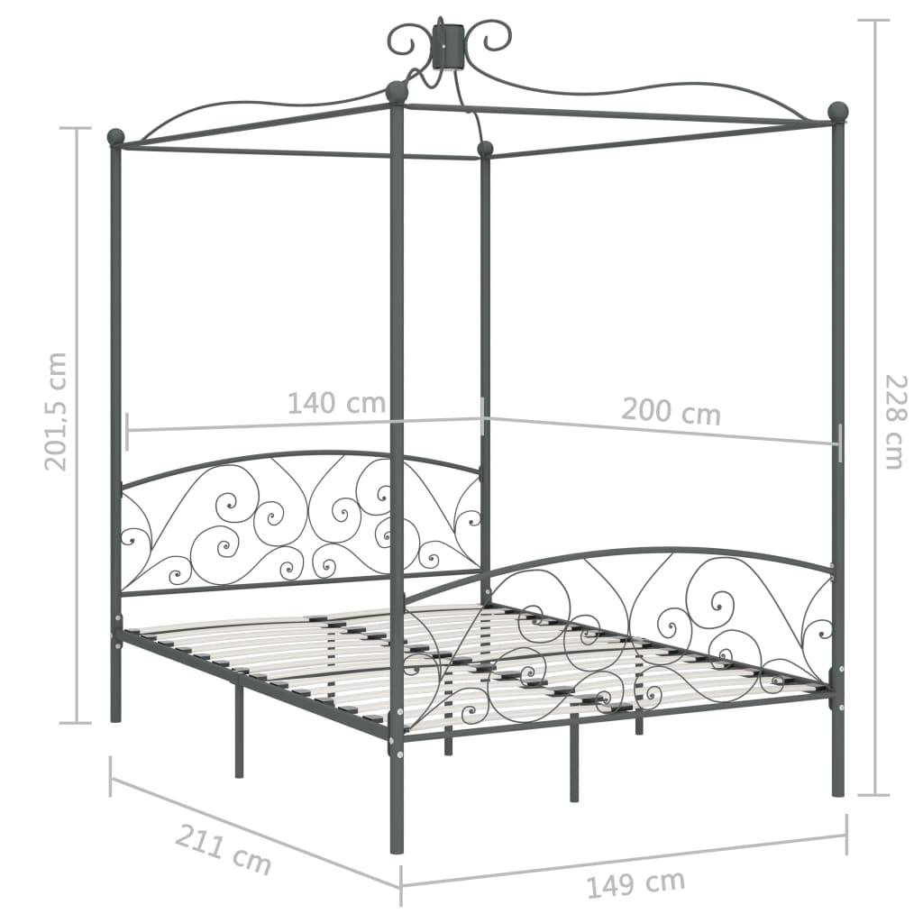 vidaXL Himmelbett-Gestell Grau Metall 140 x 200 cm