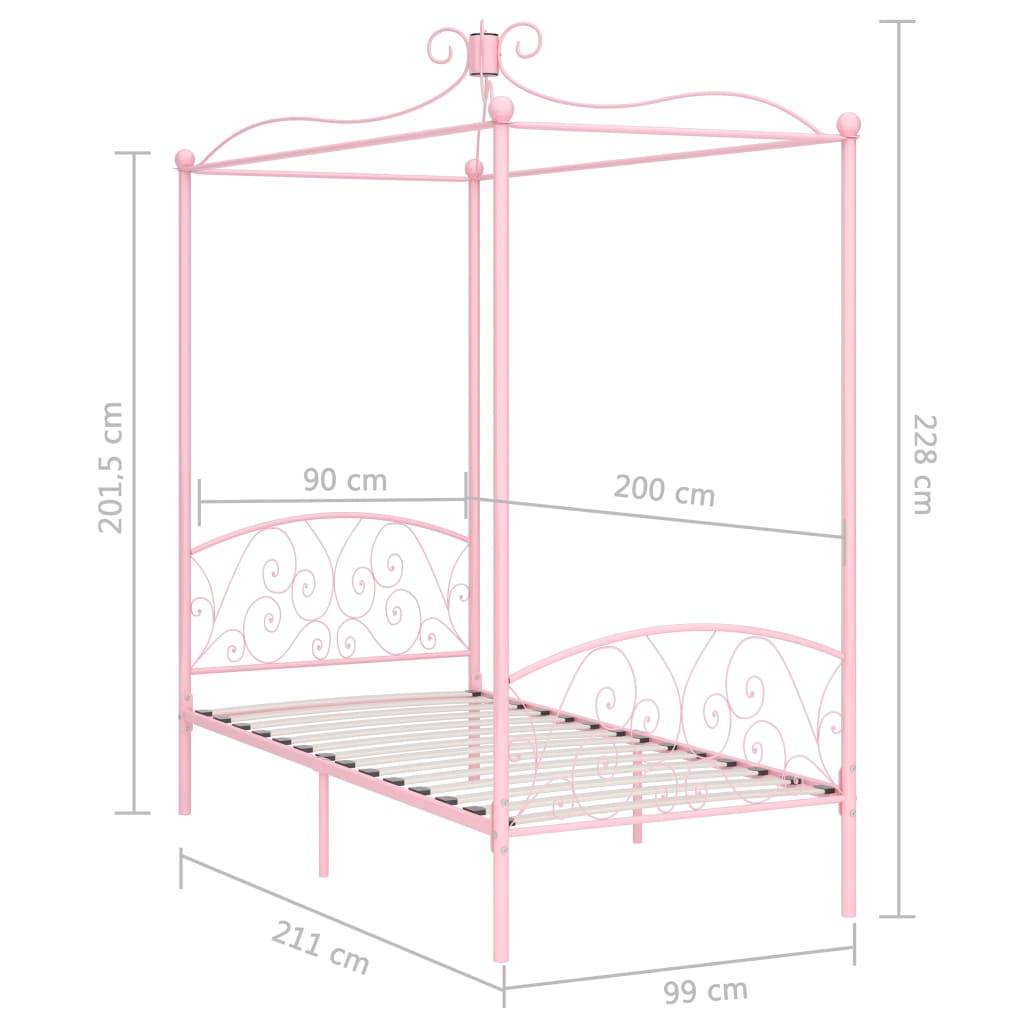 vidaXL Himmelbett-Gestell Rosa Metall 90 x 200 cm