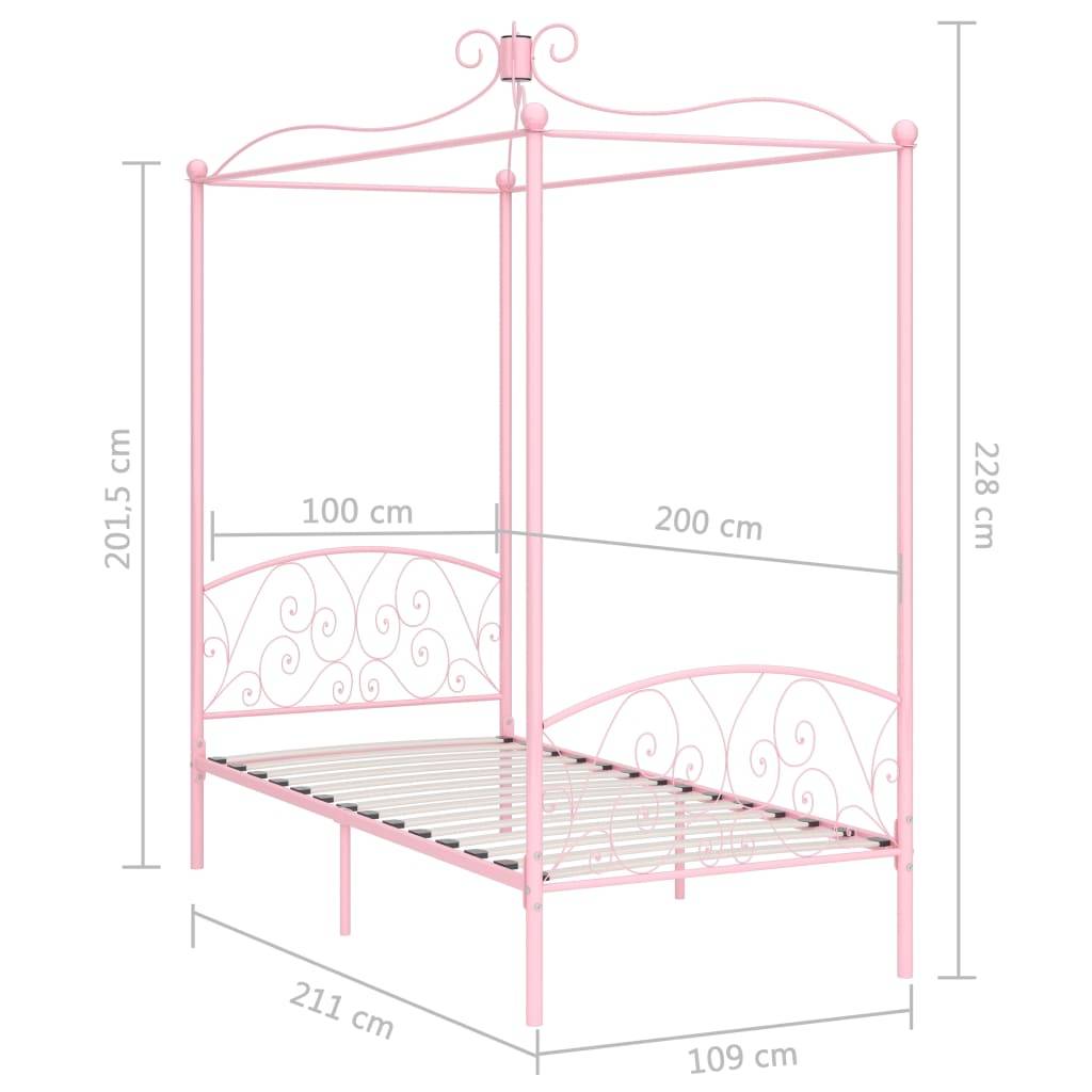 vidaXL Himmelbett-Gestell Rosa Metall 100 x 200 cm