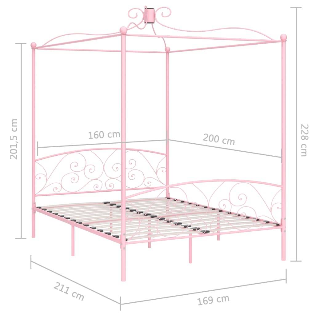 vidaXL Himmelbett-Gestell Rosa Metall 160 x 200 cm