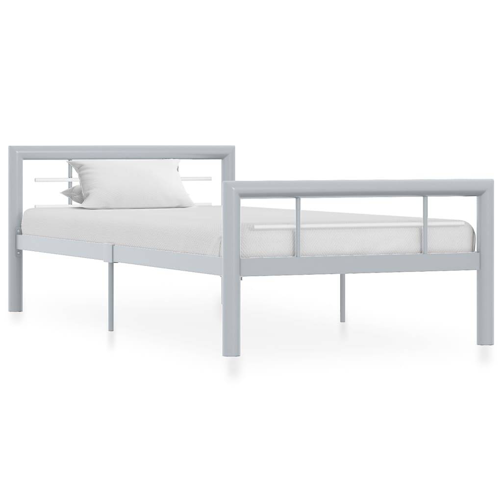 vidaXL Bettgestell Grau und Weiß Metall 90×200 cm