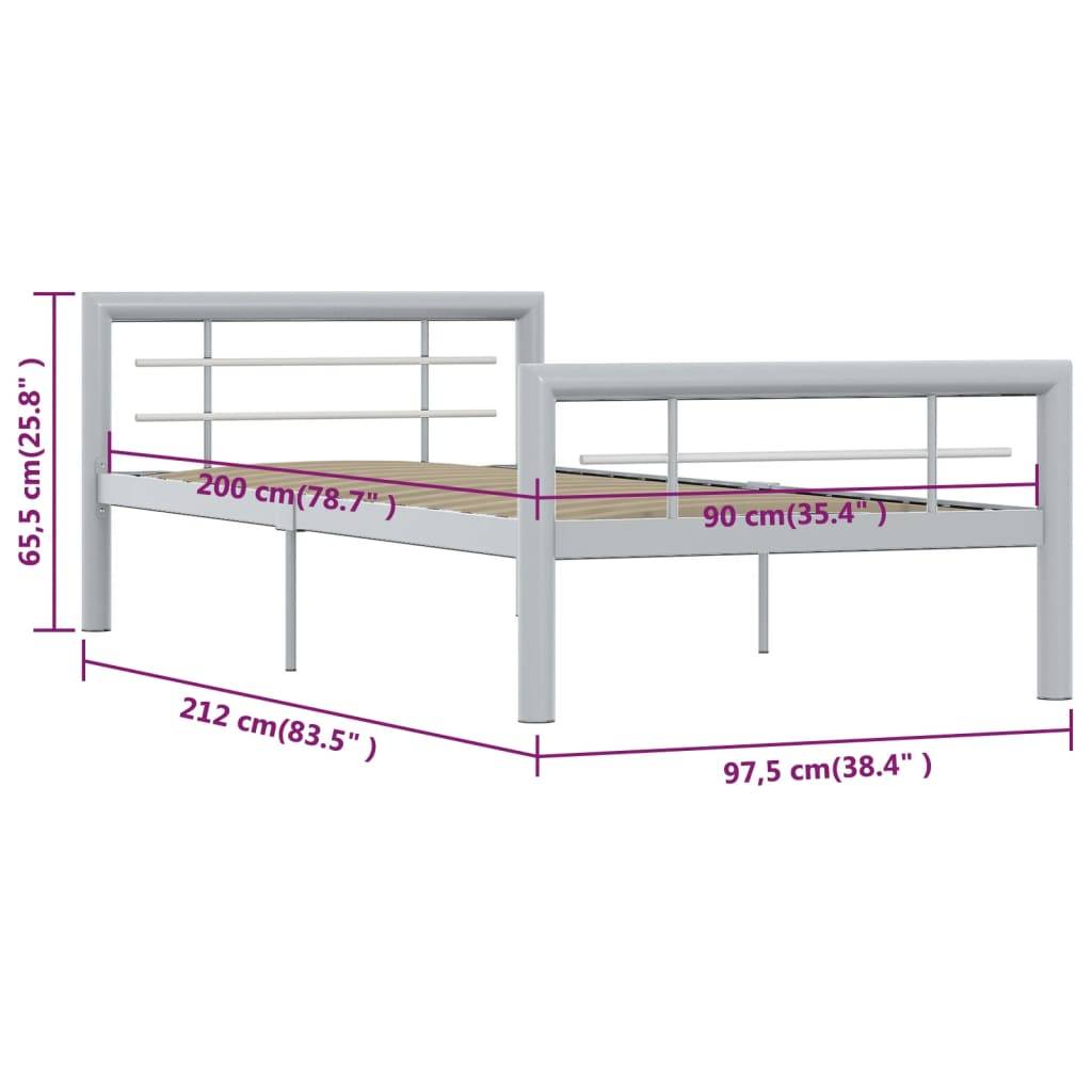 vidaXL Bettgestell Grau und Weiß Metall 90×200 cm