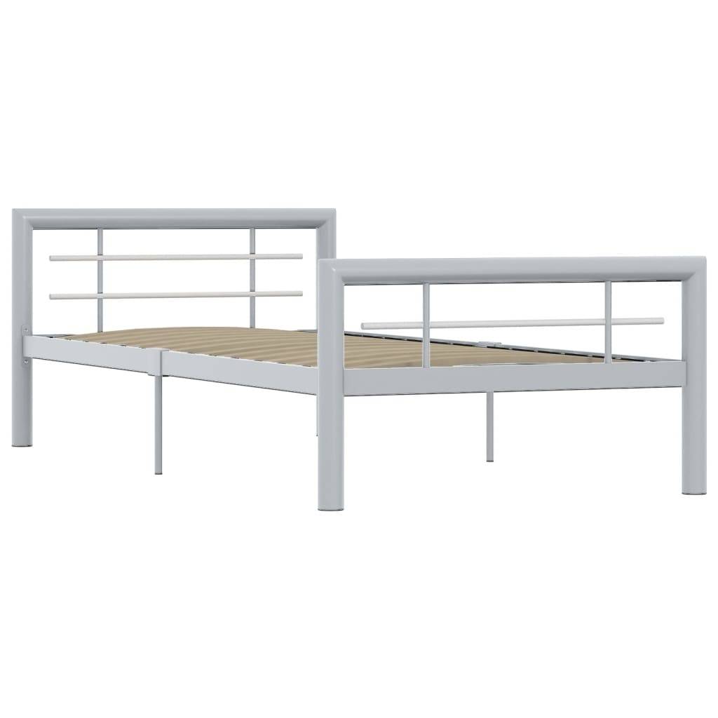 vidaXL Bettgestell Grau und Weiß Metall 90×200 cm