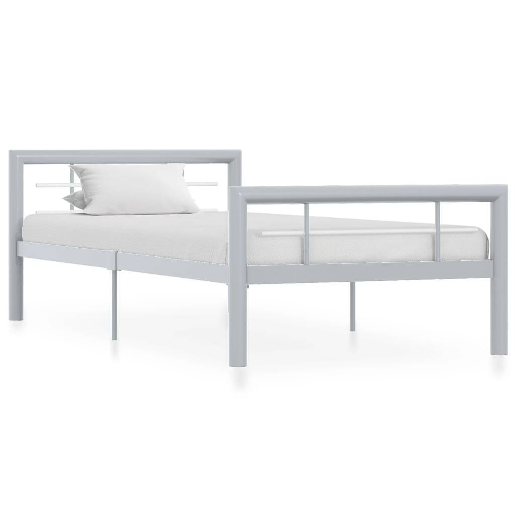 vidaXL Bettgestell Grau und Weiß Metall 100 × 200 cm