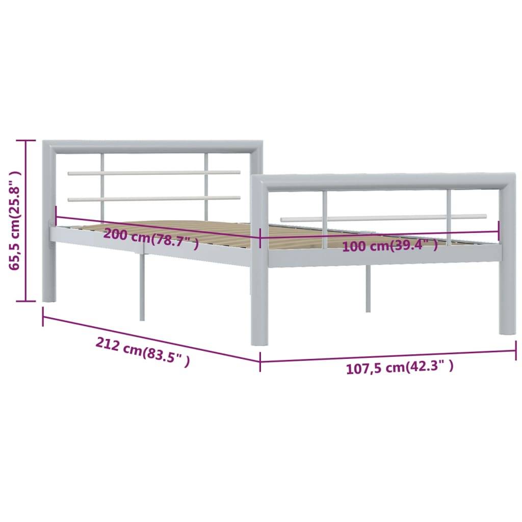 vidaXL Bettgestell Grau und Weiß Metall 100 × 200 cm
