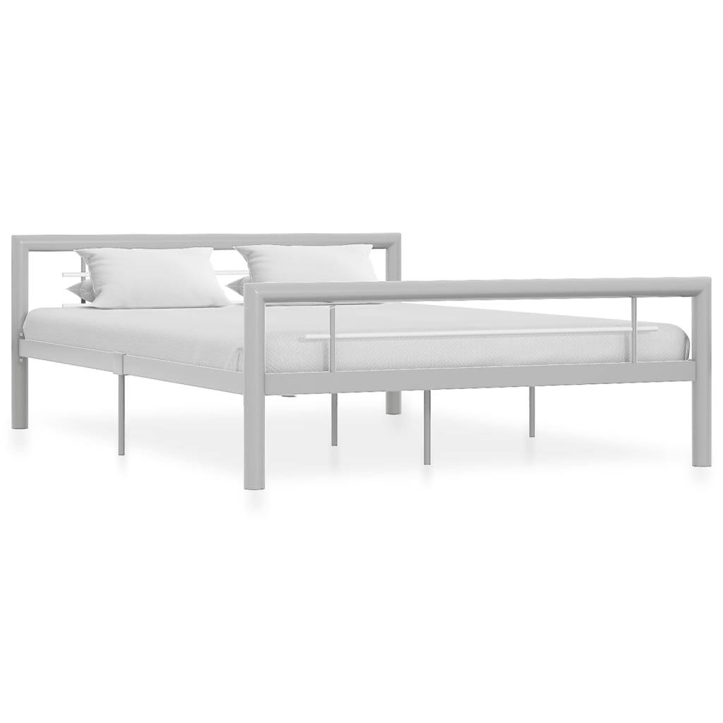 vidaXL Bettgestell Grau und Weiß Metall 140 × 200 cm