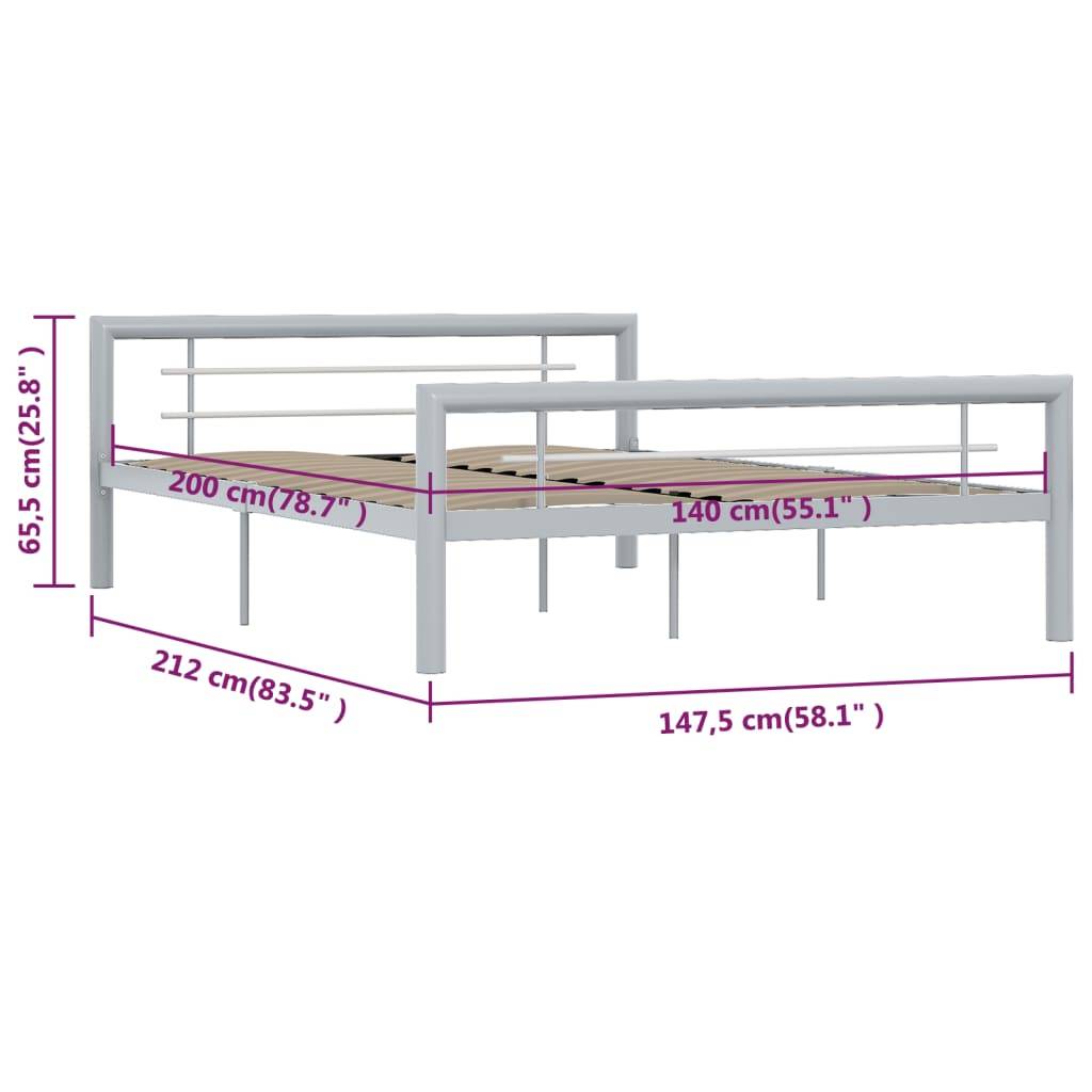 vidaXL Bettgestell Grau und Weiß Metall 140 × 200 cm