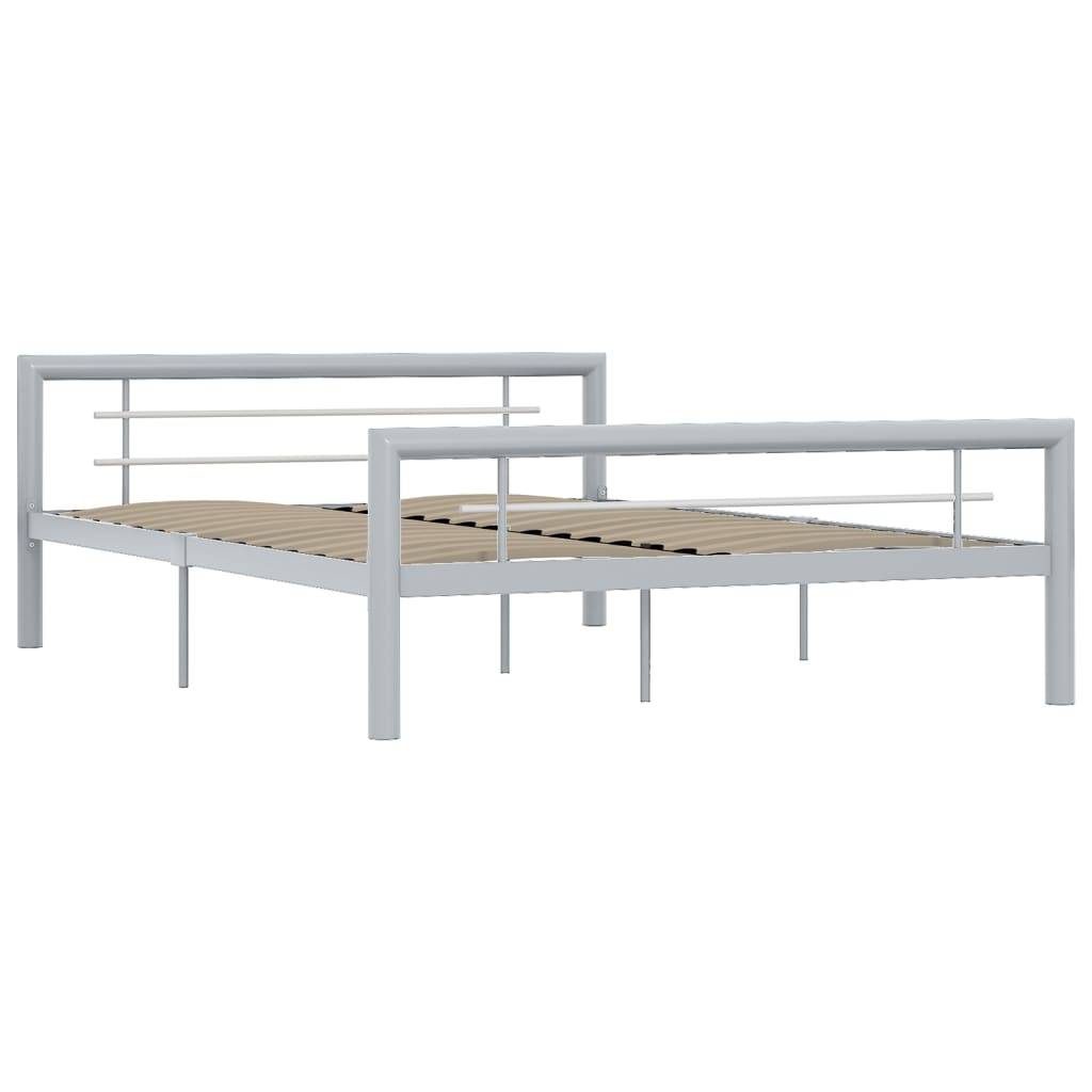 vidaXL Bettgestell Grau und Weiß Metall 160 × 200 cm