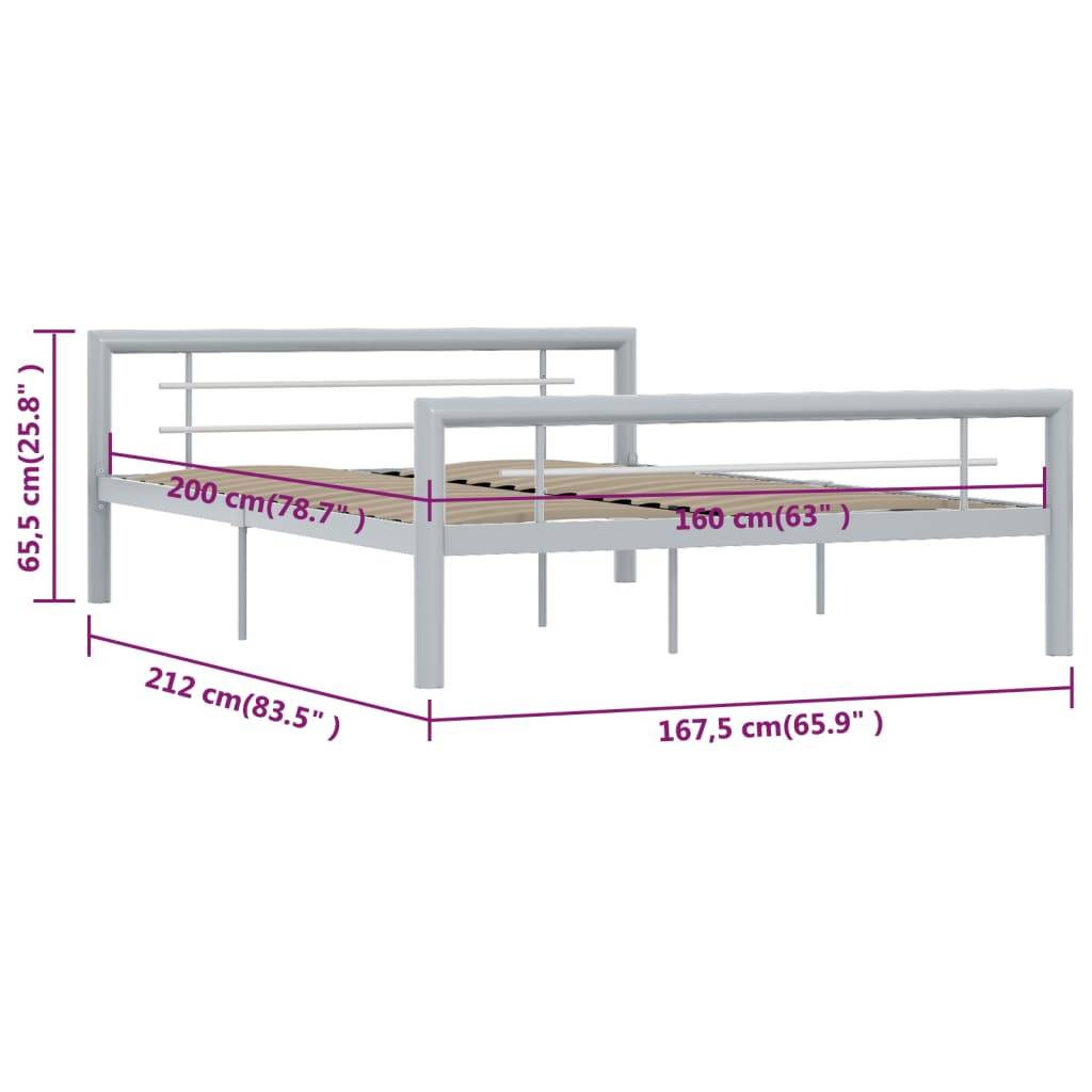 vidaXL Bettgestell Grau und Weiß Metall 160 × 200 cm