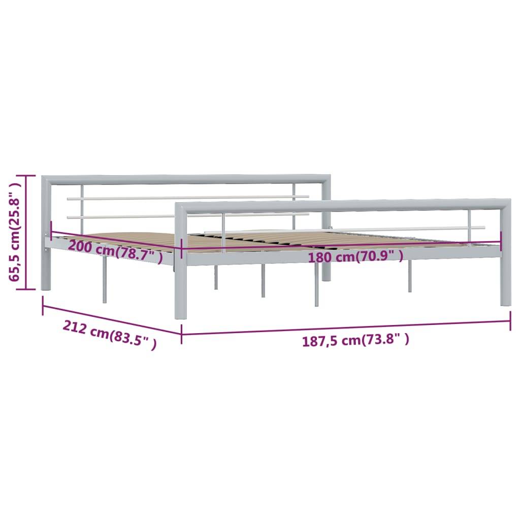 vidaXL Bettgestell Grau und Weiß Metall 180 × 200 cm