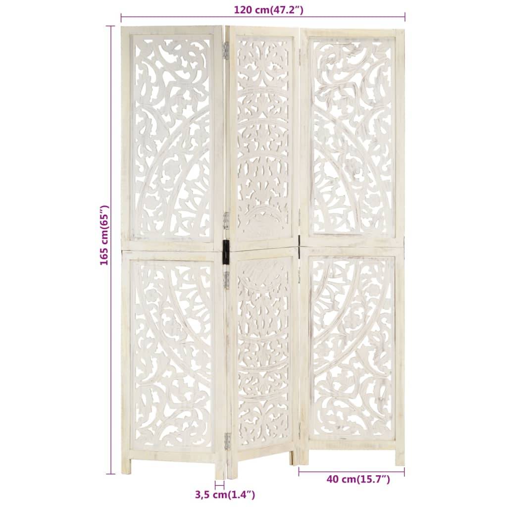 vidaXL 3tlg. Raumteiler Handgeschnitzt Weiß 120×165cm Mango Massivholz