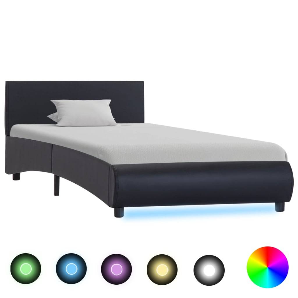 vidaXL Bettgestell mit LED Schwarz Kunstleder 90x200 cm