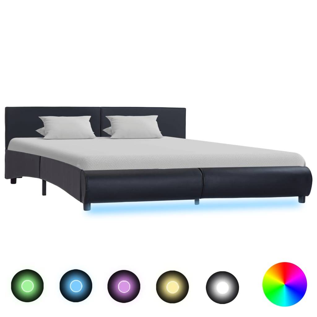 vidaXL Bettgestell mit LED Schwarz Kunstleder 180x200 cm