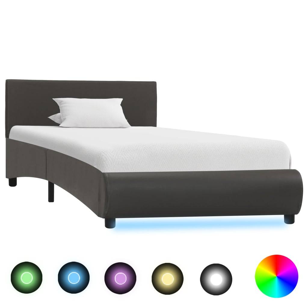 vidaXL Bettgestell mit LED Grau Kunstleder 90×200 cm