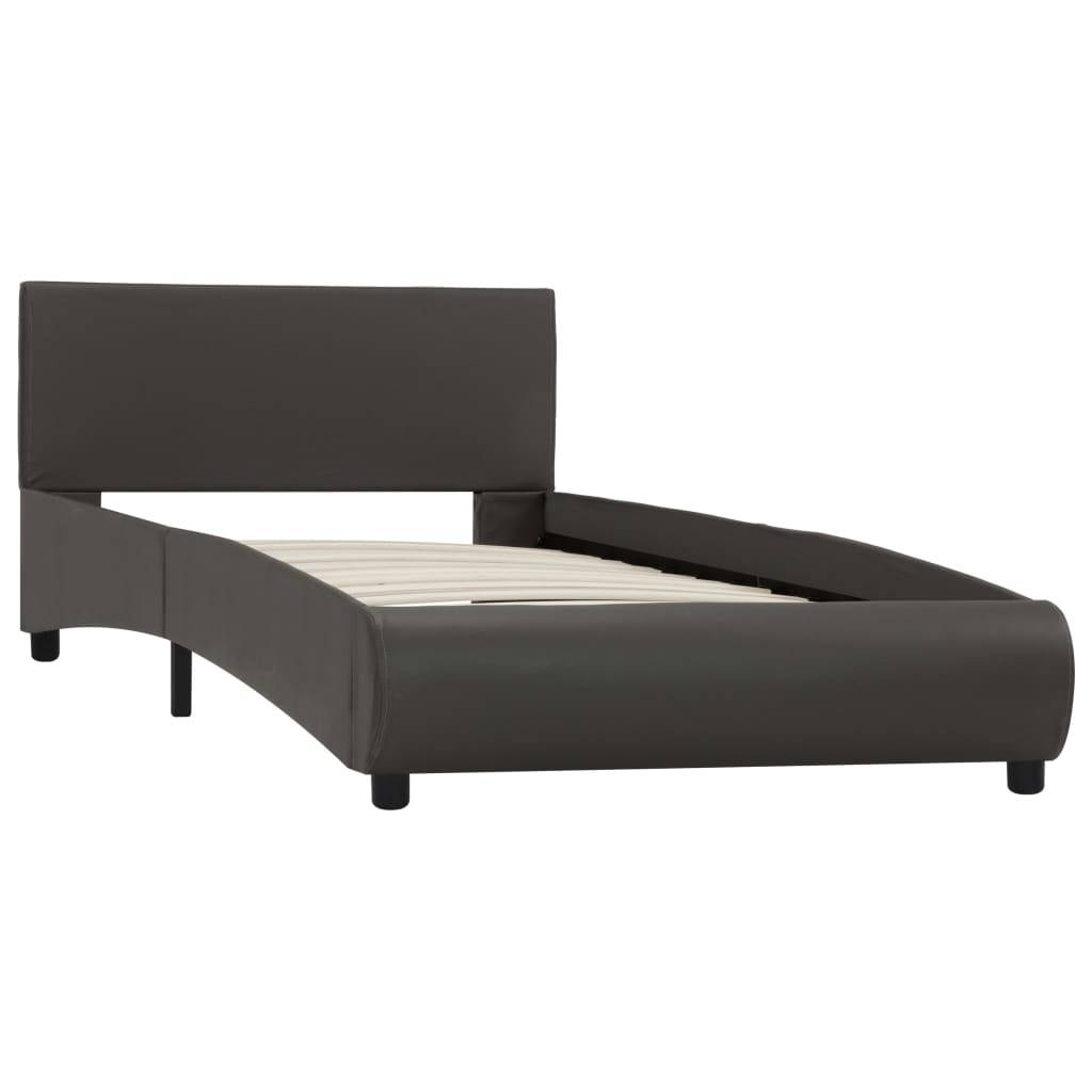 vidaXL Bettgestell mit LED Grau Kunstleder 90×200 cm