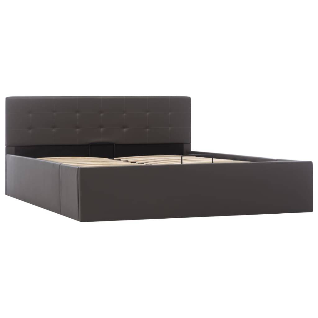 vidaXL Bett mit Bettkasten Hydraulisch Grau Kunstleder 140x200 cm