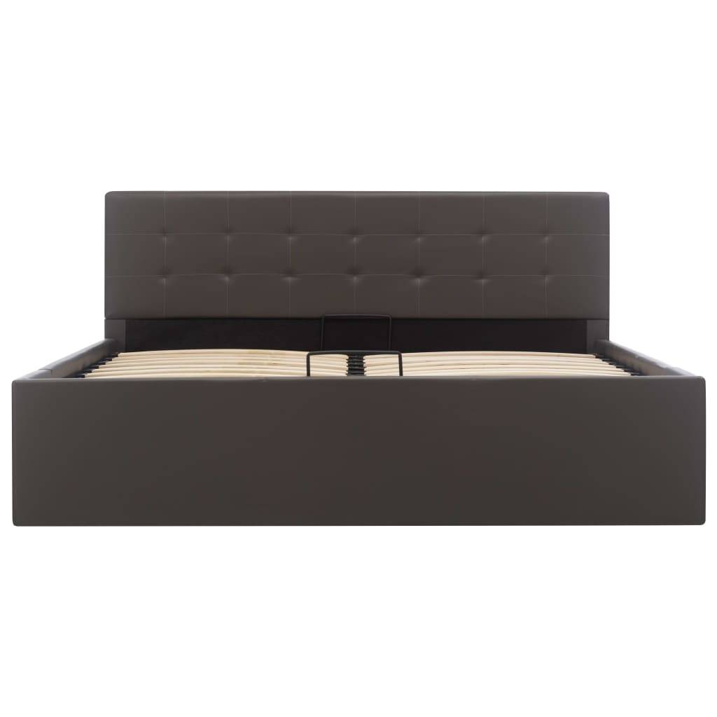 vidaXL Bett mit Bettkasten Hydraulisch Grau Kunstleder 140x200 cm